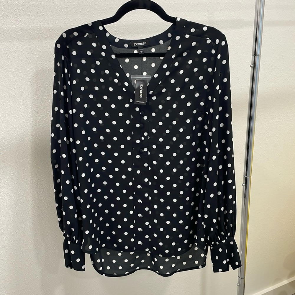 Brand new with tag, EXPRESS Polka dot long sleeve blouse